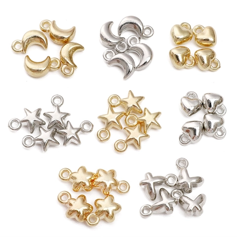 Electroplated Plastic CCB Star Heart Moon Butterfly Flower Charms DIY Jewelry Making Bulk Pendants Gold Silver Accessories