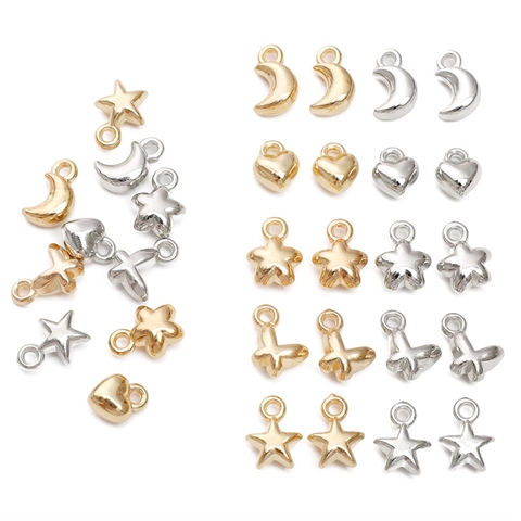 Electroplated Plastic CCB Star Heart Moon Butterfly Flower Charms DIY Jewelry Making Bulk Pendants Gold Silver Accessories