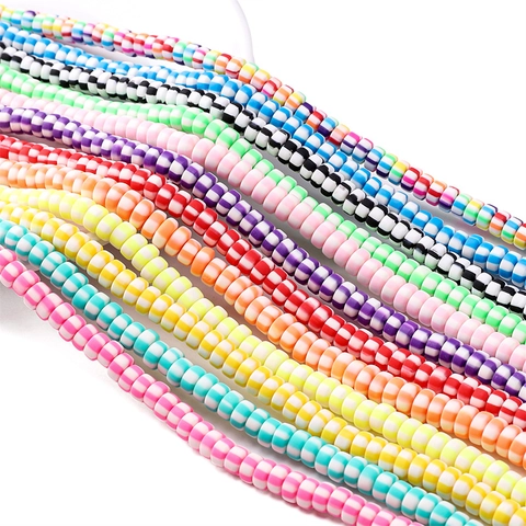 Polymer Clay Heishi Beads Striped Flat Cylindrical Spacer Beads For DIY Bracelet Necklace Making Ethnic Handmade Jewelry Material