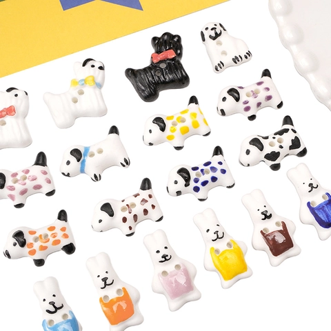 Cartoon Ceramic Dog Rabbit Animal Buttons DIY Jewelry Making Hand Painted Spotted Puppy Bunny Spacing Beads Clothing Material Accessories