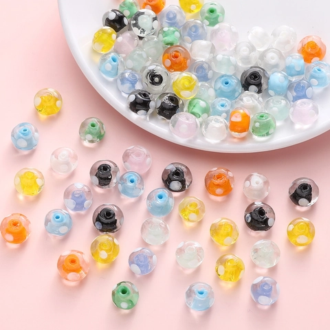 Handmade Polka Dot Lampwork Glass Beads For Jewelry Making DIY Bracelet Necklace Colored Loose Spacer Round Round Beads