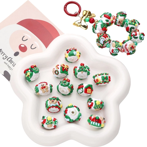 Cuentas de Navidad de Acrílico Pintadas a Mano para Joyería DIY Muñeco de Nieve Árbol Estrella Lazo Cuentas Sueltas
