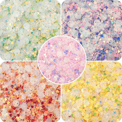 Paillettes in Plastica Olografica a Forme Miste Per Creazione Gioielli DIY Colorate Cuore Stella Tondo Goccia Materiale Fatto a Mano