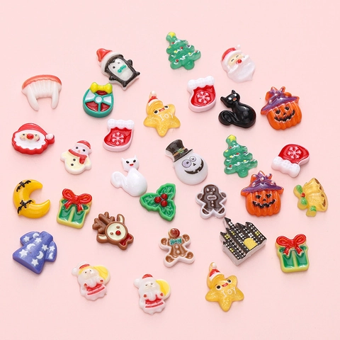 Cartoon Kerstmis Halloween Hars Flatback Charms Voor DIY Haaraccessoires Ambachten Sieraden Maken Mini Vakantie Cabochons