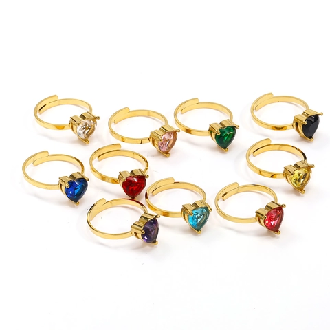 Titanstahl Bunter Herz Zirkonia Offener Ring Für Damen Eleganter Leichter Luxus Verstellbarer Goldbeschichteter Herz Edelstein Fingerring Schmuck