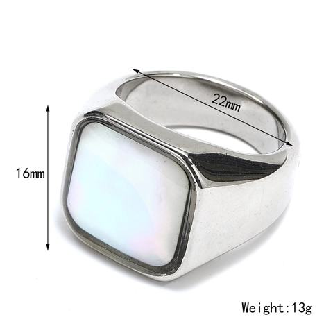 Minimalist Stainless Steel Square Inlaid White Shell Abalone Mother Of Pearl Ring High Quality Titanium Steel Unisex Ring Finger Jewelry