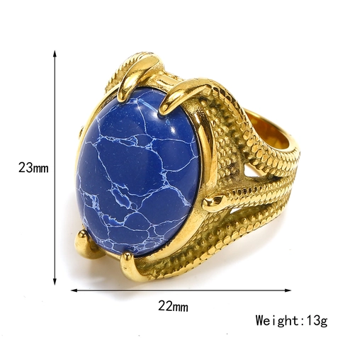 Vintage Stainless Steel Eagle Claw Ring For Men Gold Plated Punk Hip Hop Gothic Jewelry With Large Oval Inlaid Gemstone