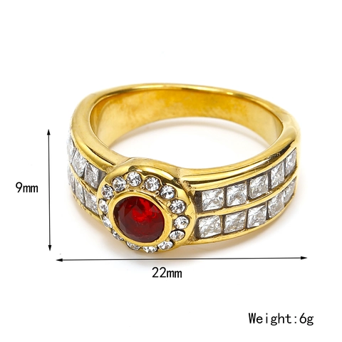 Anello in Acciaio Inossidabile Placcato Oro 18K Vintage per Donna Geometrico Tondo Colorato con Zirconia Intarsiata Gioielli alla Moda