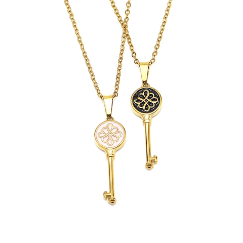 Minimalistische Titanium Staal Sleutel Hanger Ketting Voor Vrouwen Lichte Luxe Verguld Kleurrijk Emaille Bloem Sleutelbeen Ketting Sieraden