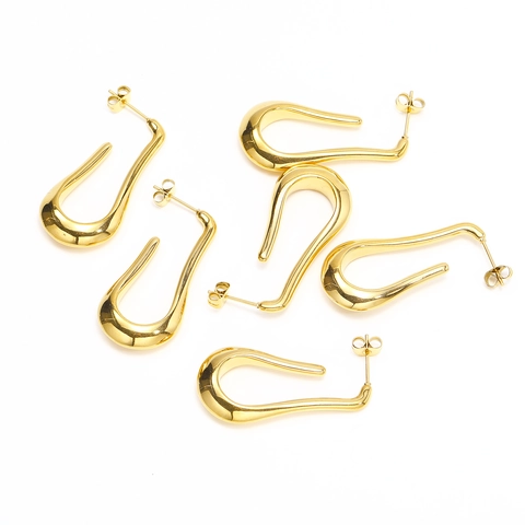 Exaggerated Stainless Steel Tear Drop U-Shape Stud Earrings For Women Polished Gold Plated Geometric Fashion Jewelry Accessory