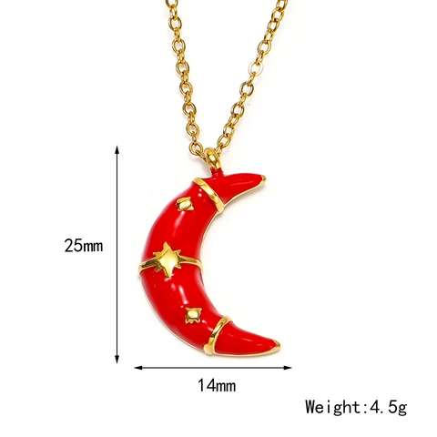 Titanium Steel 18K Gold Plated Enamel Moon Star Pendant Necklace For Women Elegant Celestial Dainty Clavicle Chain Jewelry