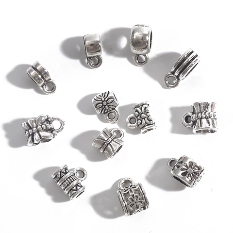 Antique Silver Plated Alloy Bail Beads Vintage Carved Cylinder Connector Pendants DIY Jewelry Findings For Necklace Bracelet Making