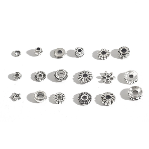 Antique Silver Alloy Spacer Beads Vintage Style DIY Jewelry Making Accessories For Necklace Bracelet Pendant Crafting Flower Star Gear Shapes