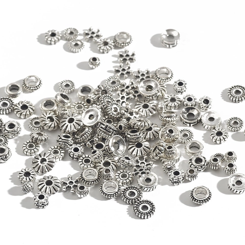 Antique Silver Alloy Spacer Beads Vintage Style DIY Jewelry Making Accessories For Necklace Bracelet Pendant Crafting Flower Star Gear Shapes