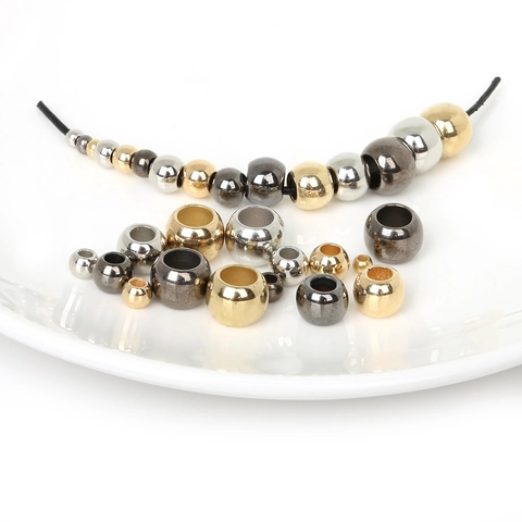 Electroplated Plastic CCB Large Hole Round Beads For DIY Bracelet Necklace Jewelry Making Metallic Spacer Beads Accessories