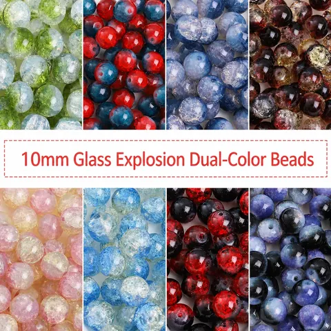 10mm Glass Crackle Round Beads Bi-Color Mixed Patterns For Jewelry Making DIY Bracelets Necklaces Handcrafted Smooth Accessories