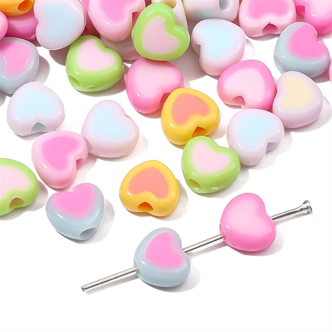 Acryl Zweifarbige Herzförmige Lose Perlen Für DIY Schmuckherstellung Armbänder Halsketten Kunsthandwerk Macaron Kontrastfarbe Perlen