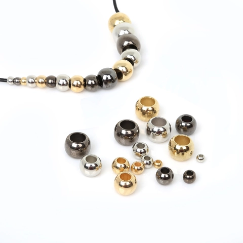 Electroplated Plastic CCB Large Hole Round Beads For DIY Bracelet Necklace Jewelry Making Metallic Spacer Beads Accessories