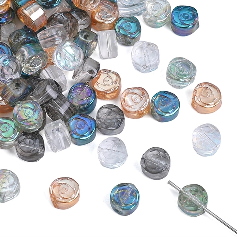 DIY Glass Beads Jewelry Making Supplies Rose Heart Four Leaf Clover Shape Aurora Electroplated Loose Beads For Handmade Crafts