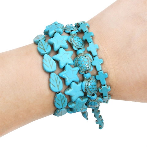Synthetic Turquoise Beads For DIY Jewelry Making Mixed Shapes Cross Skull Heart Sea Turtle Star Blue Loose Bead Strand For Necklace Bracelet