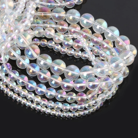Irisierende Runde Glasperlen AB Farbe Beschichtete Lose Perlen Schnur Für DIY Schmuckherstellung Armband Halskette Handwerk