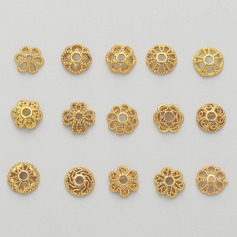Coupelles de Perles en Cuivre Plaqué Or 18K Fleur Ajourée Rétro Or Antique Accessoires de Bijouterie DIY