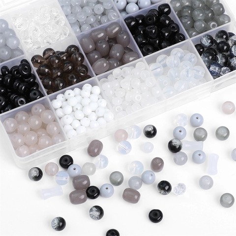 Glass Loose Beads For DIY Jewelry Making Black White Gray Jelly Bamboo Joint Round Abacus Beads Craft Accessory For Necklace