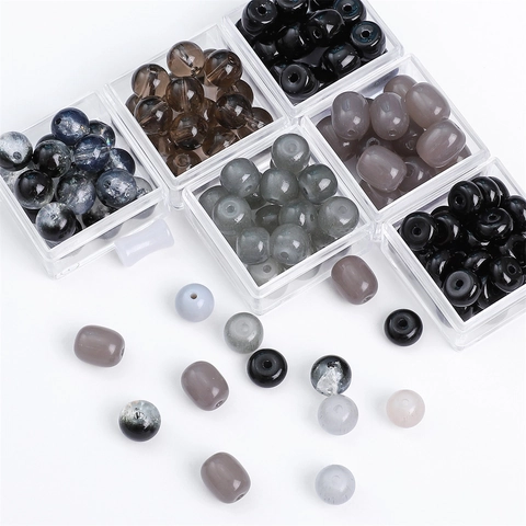 Glass Loose Beads For DIY Jewelry Making Black White Gray Jelly Bamboo Joint Round Abacus Beads Craft Accessory For Necklace