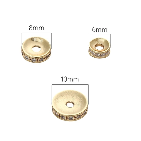 18K Vergoldetes Kupfer Zirkonia Zwischenperlen Flach Rund Strass Lose Perlen Für DIY Armband Halskette Schmuckherstellung