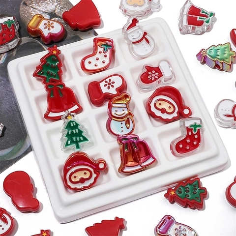 Cuentas de Acrílico de Navidad Dibujos Animados Papá Noel Muñeco de Nieve Árbol Estilo Cuentas Sueltas de Colores para Joyería DIY
