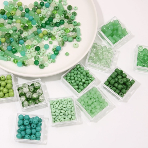 Green Glass Beads For Jewelry Making DIY Handmade Bracelet Necklace Beads Round Bamboo Shape Colored Glaze Beads Accessory