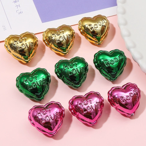 Electroplated Acrylic Heart Shaped Loose Beads With Letters For DIY Jewelry Making Metallic Texture Heart Beads Christmas Decor