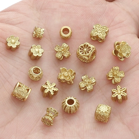 Antique Copper Spacer Beads Flower Snowflake Butterfly Patterns Hollow Gold Plated DIY Jewelry Making Accessories For Bracelets Necklaces