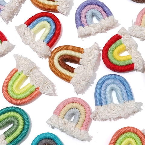 Handmade Woven Rainbow Tassel Pendant Bohemian Ethnic Style Hemp Rope Charm For DIY Keychain Bag Accessories Kids Craft Jewelry