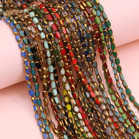 Faceted Oval Glass Beads With Gold Plated Edge Rice Beads For Jewelry Making DIY Bracelet Necklace Accessory Multicolor