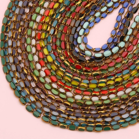 Faceted Oval Glass Beads With Gold Plated Edge Rice Beads For Jewelry Making DIY Bracelet Necklace Accessory Multicolor