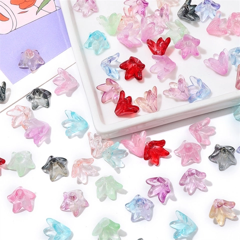 Glass Lily Flower Beads Electroplated Transparent Colorful Petal Spacer Beads For DIY Jewelry Making Necklaces Earrings