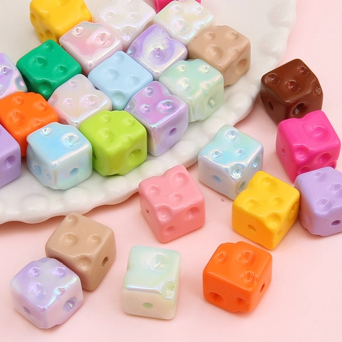 Acrylic Colorful Electroplated Cheese Cube Beads For DIY Jewelry Making Handmade Bracelet Mobile Phone Chain Accessories