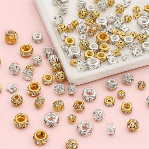 Distanziatori in Rame e Ferro Galvanizzato con Strass per Creazione di Braccialetti e Collane DIY Oro Argento Perline Tonde Componenti per Gioielli