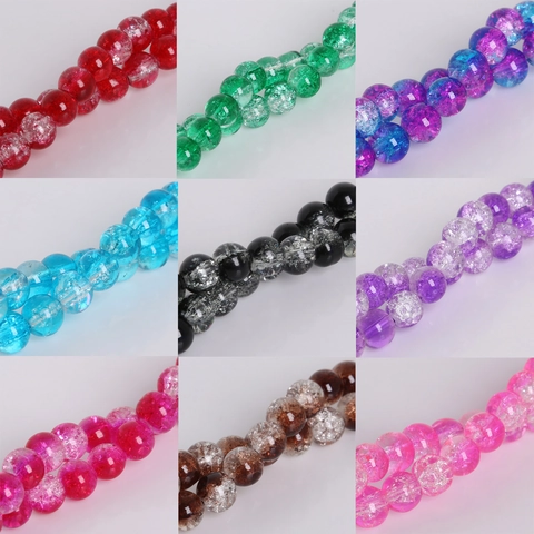 Retro Round Crackle Glass Beads For DIY Jewelry Making Multicolor Gradient Loose Beads Handmade Bracelet Craft Accessory