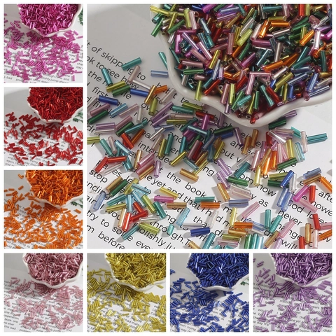 Silver Lined Glass Bugle Beads 2x7 Tubular Seed Beads For Jewelry Making DIY Embroidery Clothing Accessories Bulk Beads