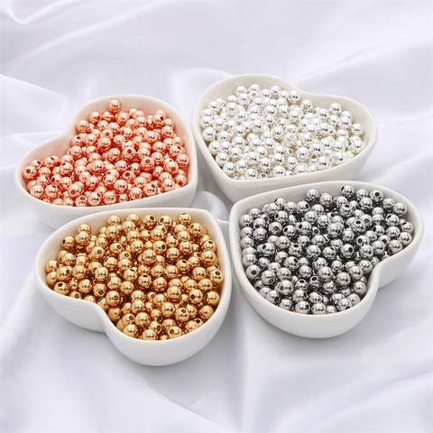 Cuentas Espaciadoras Redondas Bañadas en Oro 14K 18K para Creación de Joyas DIY Cuentas Sueltas de Cobre Liso para Pulseras Collares
