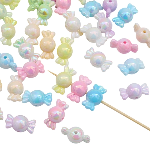 Perline Acriliche a Forma di Caramella Sfumate Aurora Iridescente Accessori Fai da Te per Creazione Gioielli Bracciali Collane