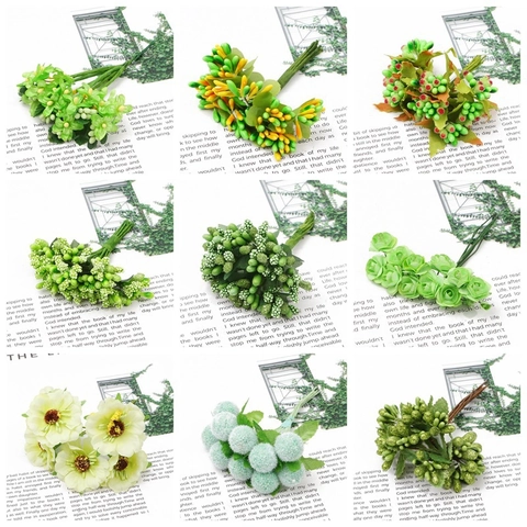 Artificial Green Flower Stamen Foam Berry Stems For DIY Wedding Party Floral Arrangement Handmade Craft Material Accessory