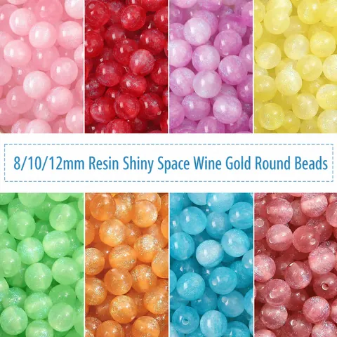 Starry Sky Resin Glitter Round Beads DIY Jewelry Making Accessories Mermaid Luminous Loose Beads For Bracelet Necklace