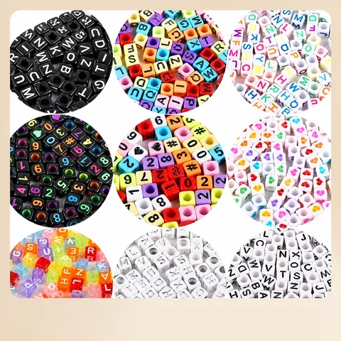 DIY Acrylic Alphabet Number Square Beads Jewelry Making Accessory Colorful Heart Letter Spacer Beads Bracelets Necklaces Handicraft