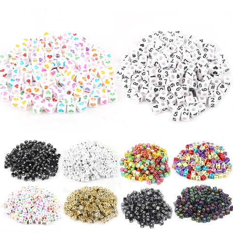 DIY Acrylic Alphabet Number Square Beads Jewelry Making Accessory Colorful Heart Letter Spacer Beads Bracelets Necklaces Handicraft