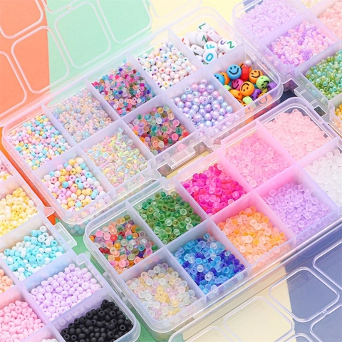 Glass Seed Beads Jewelry Making Kit Multicolor Frosted Round Beads With Letter Smiley Face Pattern DIY Bracelet Necklace Jewelry Accessories Set