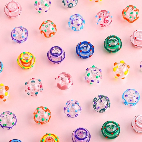 Handmade Lampwork Glass Beads Hand Painted Enamel Round Loose Beads Water Ripple Polka Dot Pattern DIY Jewelry Making Accessory