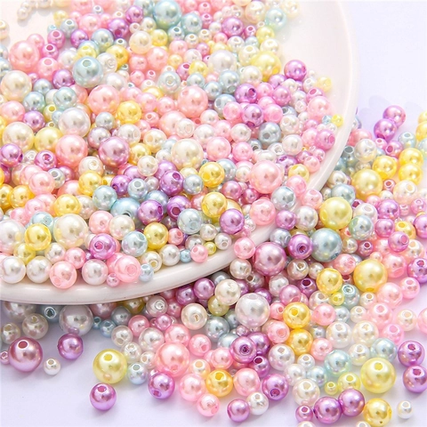 Perles Artificielles ABS Tailles Mixtes Colorées Macaron Rondes Perles en Vrac Avec Trou pour Création de Bijoux DIY Bracelet Collier Accessoire d'Artisanat